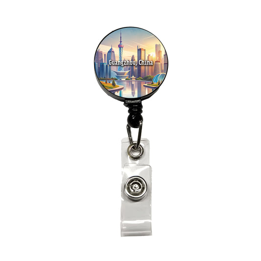 Guangzhou, China Travel City Country Stamp Retractable ID Key Card Name Tag Badge Holder with Clip