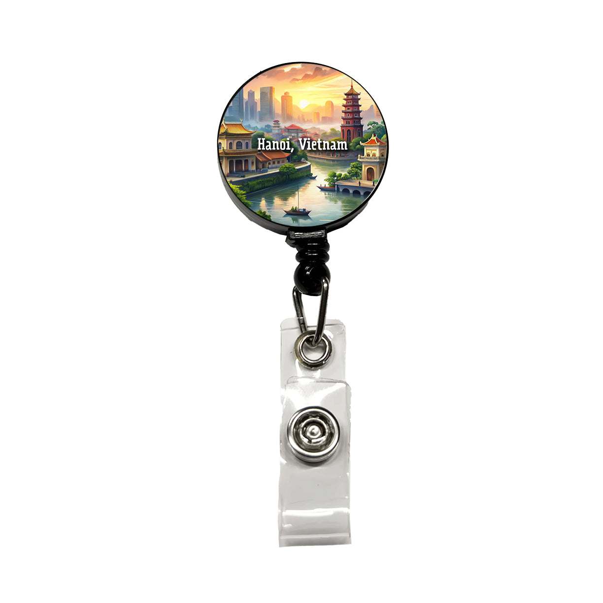 Hanoi, Vietnam Travel City Country Stamp Retractable ID Key Card Name Tag Badge Holder with Clip