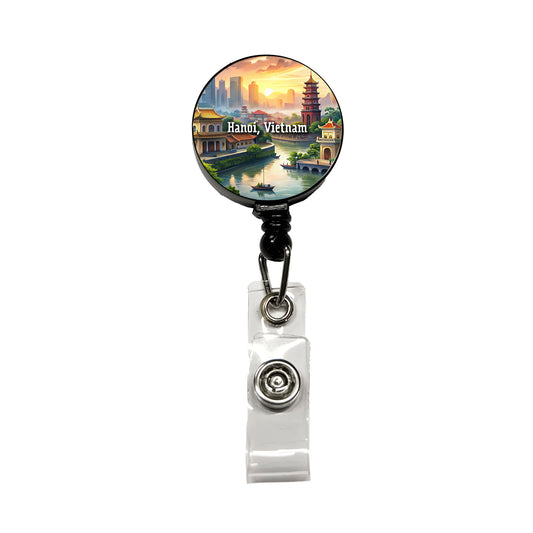 Hanoi, Vietnam Travel City Country Stamp Retractable ID Key Card Name Tag Badge Holder with Clip