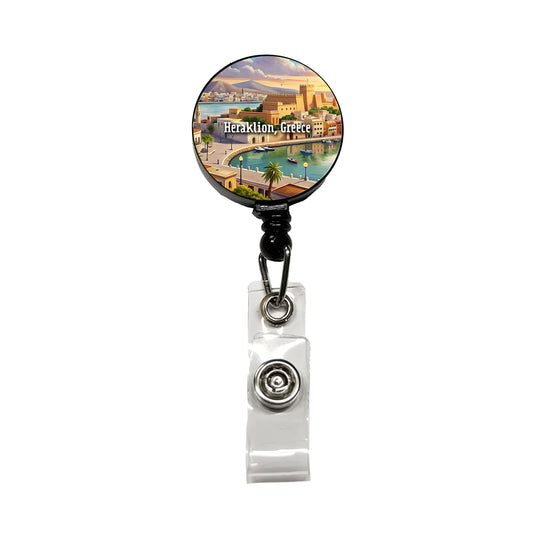 Heraklion, Greece Travel City Country Stamp Retractable ID Key Card Name Tag Badge Holder with Clip