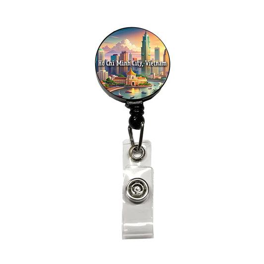 Ho Chi Minh City, Vietnam Travel City Country Stamp Retractable ID Key Card Name Tag Badge Holder with Clip