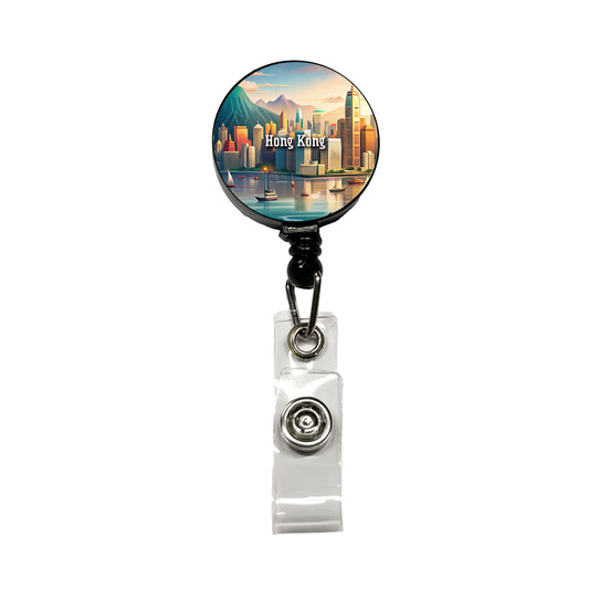 Hong Kong Travel City Country Stamp Retractable ID Key Card Name Tag Badge Holder with Clip