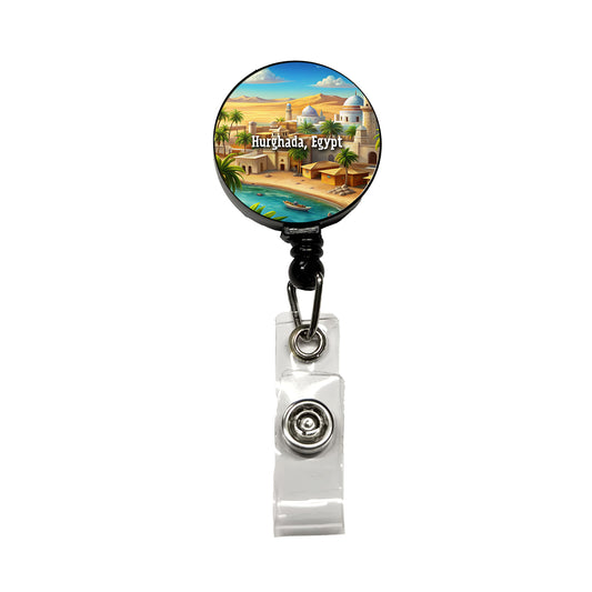 Hurghada, Egypt Travel City Country Stamp Retractable ID Key Card Name Tag Badge Holder with Clip