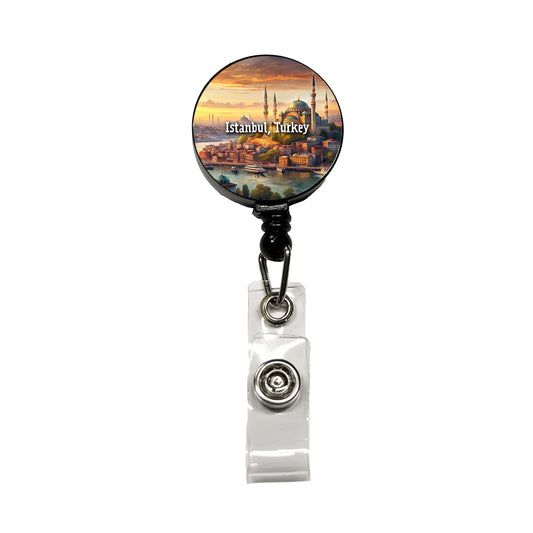 Istanbul, Turkey Travel City Country Stamp Retractable ID Key Card Name Tag Badge Holder with Clip