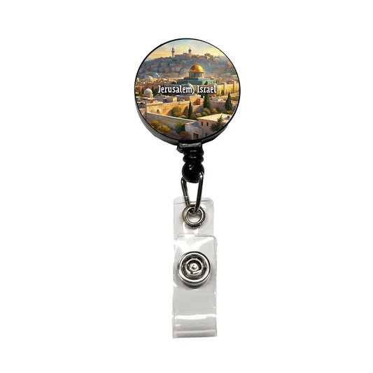 Jerusalem, Israel Travel City Country Stamp Retractable ID Key Card Name Tag Badge Holder with Clip