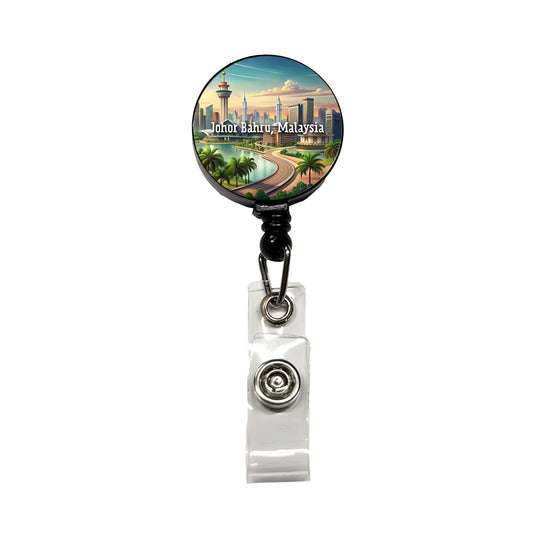 Johor Bahru, Malaysia Travel City Country Stamp Retractable ID Key Card Name Tag Badge Holder with Clip