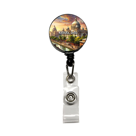 Kolkata, India Travel City Country Stamp Retractable ID Key Card Name Tag Badge Holder with Clip