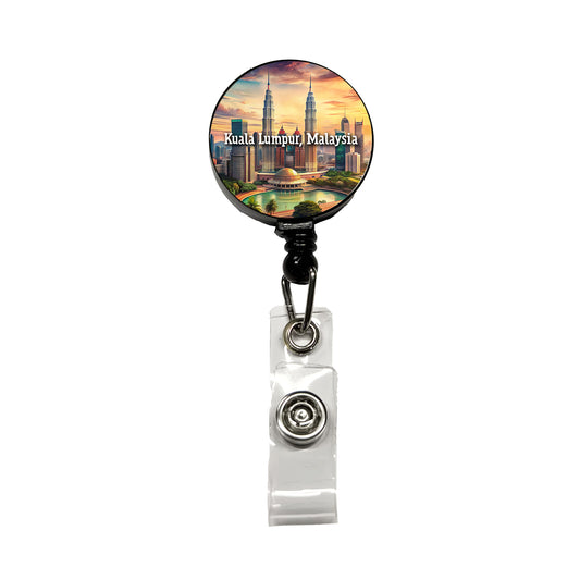 Kuala Lumpur, Malaysia Travel City Country Stamp Retractable ID Key Card Name Tag Badge Holder with Clip
