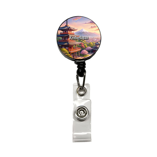 Kyoto, Japan Travel City Country Stamp Retractable ID Key Card Name Tag Badge Holder with Clip