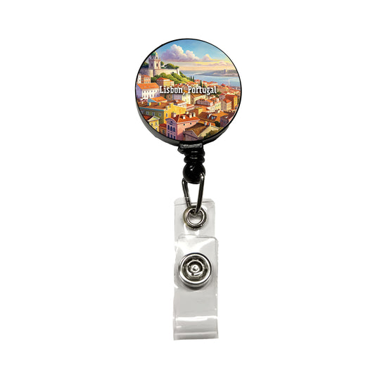 Lisbon, Portugal Travel City Country Stamp Retractable ID Key Card Name Tag Badge Holder with Clip