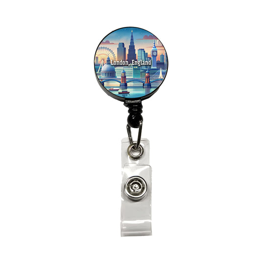 London, England Travel City Country Stamp Retractable ID Key Card Name Tag Badge Holder with Clip