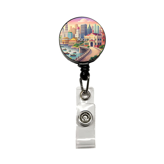 Macau Travel City Country Stamp Retractable ID Key Card Name Tag Badge Holder with Clip