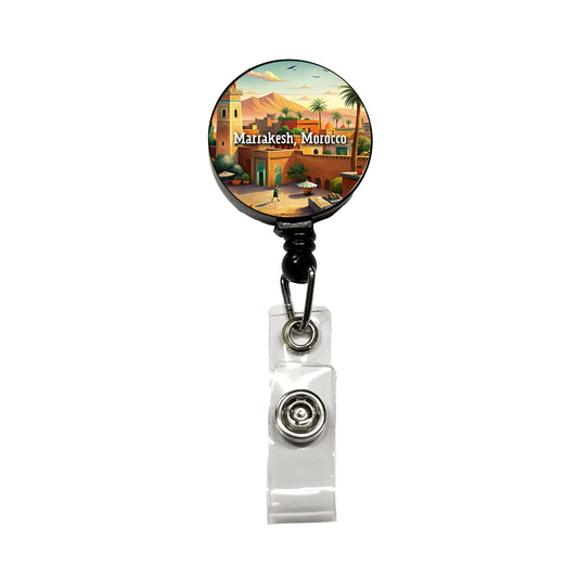 Marrakesh, Morocco Travel City Country Stamp Retractable ID Key Card Name Tag Badge Holder with Clip