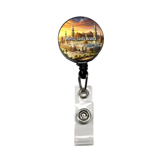 Mecca, Saudi Arabia Travel City Country Stamp Retractable ID Key Card Name Tag Badge Holder with Clip