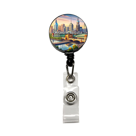 Melbourne, Australia Travel City Country Stamp Retractable ID Key Card Name Tag Badge Holder with Clip
