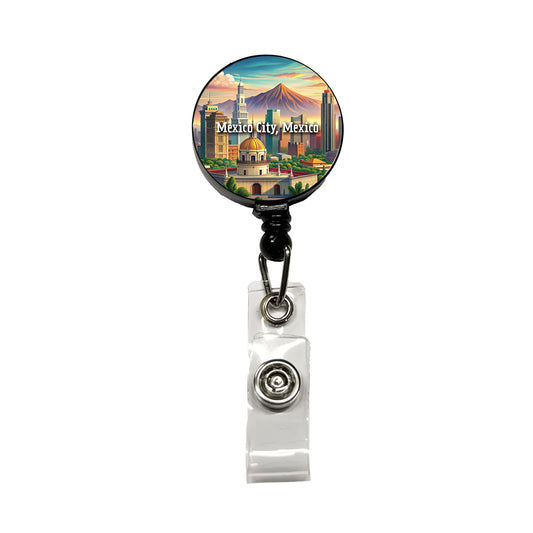 Mexico City, Mexico Travel City Country Stamp Retractable ID Key Card Name Tag Badge Holder with Clip