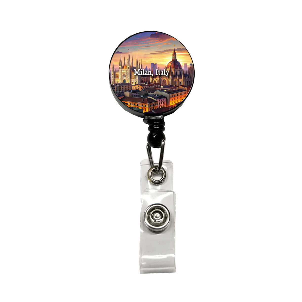 Milan, Italy Travel City Country Stamp Retractable ID Key Card Name Tag Badge Holder with Clip
