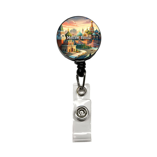 Moscow, Russia Travel City Country Stamp Retractable ID Key Card Name Tag Badge Holder with Clip