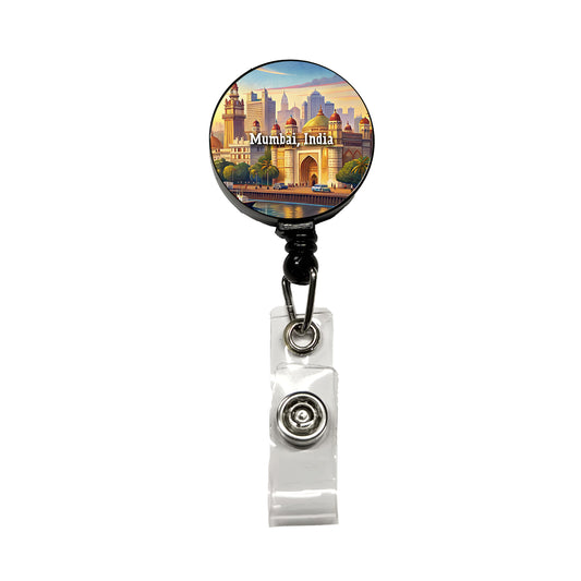 Mumbai, India Travel City Country Stamp Retractable ID Key Card Name Tag Badge Holder with Clip