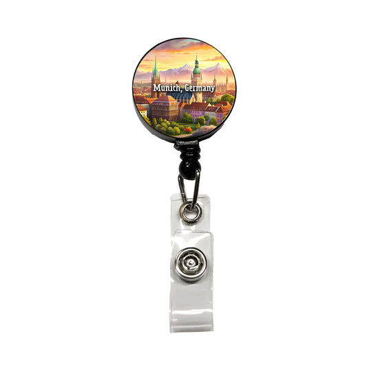 Munich, Germany Travel City Country Stamp Retractable ID Key Card Name Tag Badge Holder with Clip