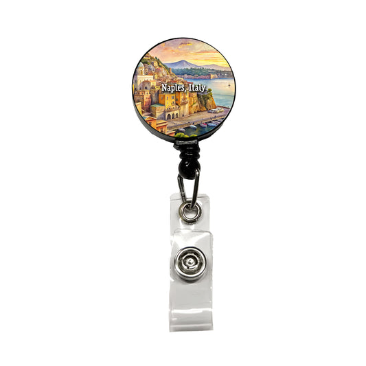 Naples, Italy Travel City Country Stamp Retractable ID Key Card Name Tag Badge Holder with Clip
