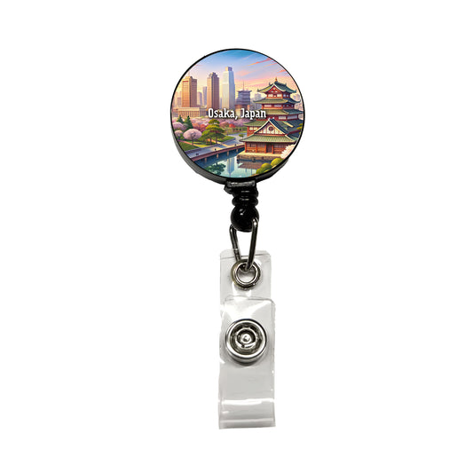 Osaka, Japan Travel City Country Stamp Retractable ID Key Card Name Tag Badge Holder with Clip
