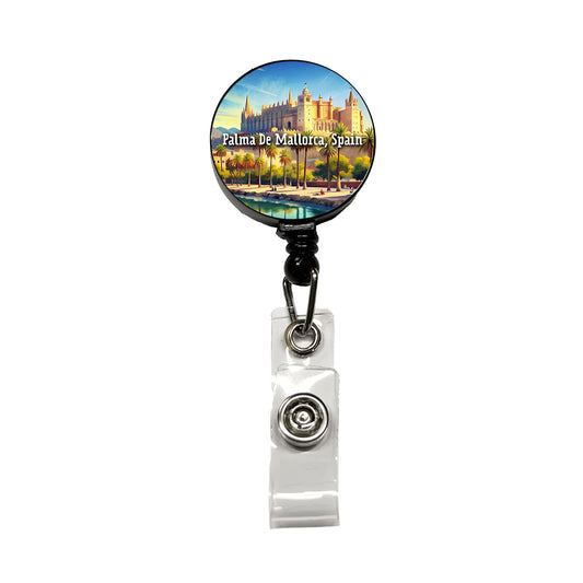Palma De Mallorca, Spain Travel City Country Stamp Retractable ID Key Card Name Tag Badge Holder with Clip