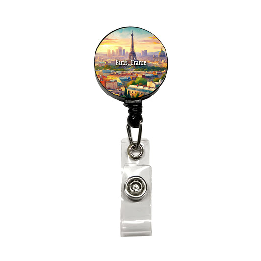 Paris, France Travel City Country Stamp Retractable ID Key Card Name Tag Badge Holder with Clip