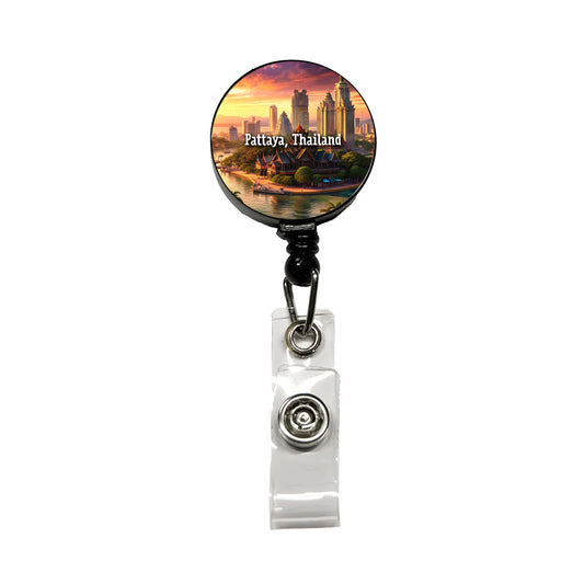 Pattaya, Thailand Travel City Country Stamp Retractable ID Key Card Name Tag Badge Holder with Clip
