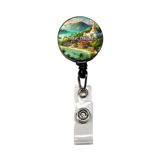 Phuket, Thailand Travel City Country Stamp Retractable ID Key Card Name Tag Badge Holder with Clip