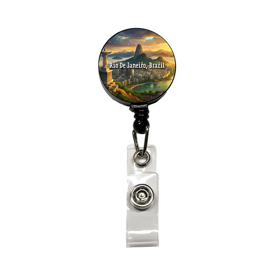 Rio De Janeiro, Brazil Travel City Country Stamp Retractable ID Key Card Name Tag Badge Holder with Clip
