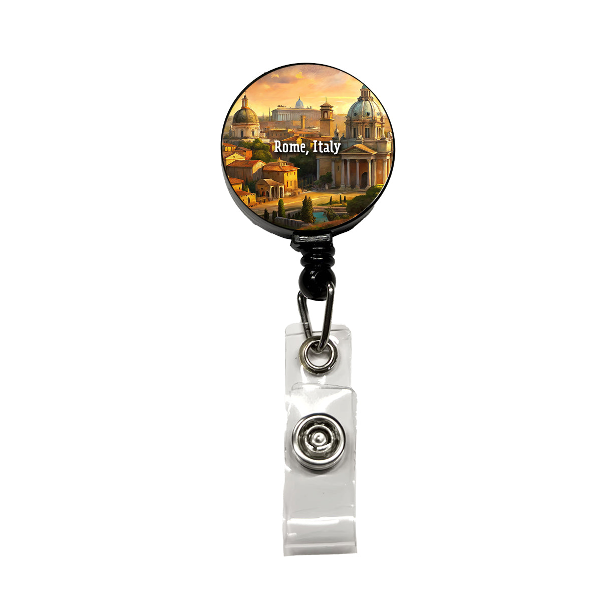 Rome, Italy Travel City Country Stamp Retractable ID Key Card Name Tag Badge Holder with Clip