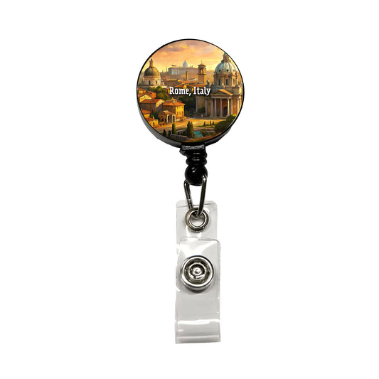 Rome, Italy Travel City Country Stamp Retractable ID Key Card Name Tag Badge Holder with Clip