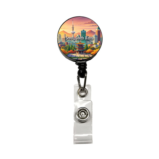 Seoul, South Korea Travel City Country Stamp Retractable ID Key Card Name Tag Badge Holder with Clip