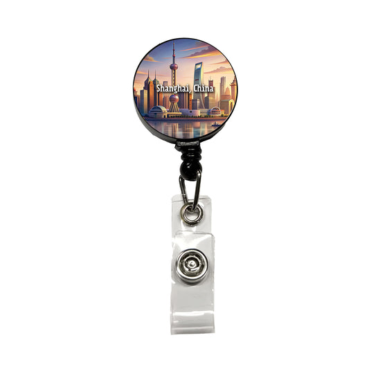 Shanghai, China Travel City Country Stamp Retractable ID Key Card Name Tag Badge Holder with Clip