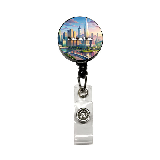 Shenzhen, China Travel City Country Stamp Retractable ID Key Card Name Tag Badge Holder with Clip