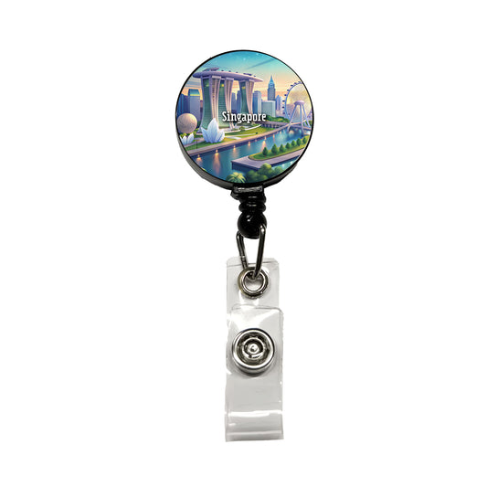 Singapore Travel City Country Stamp Retractable ID Key Card Name Tag Badge Holder with Clip