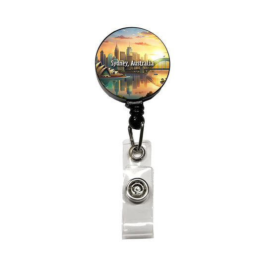 Sydney, Australia Travel City Country Stamp Retractable ID Key Card Name Tag Badge Holder with Clip