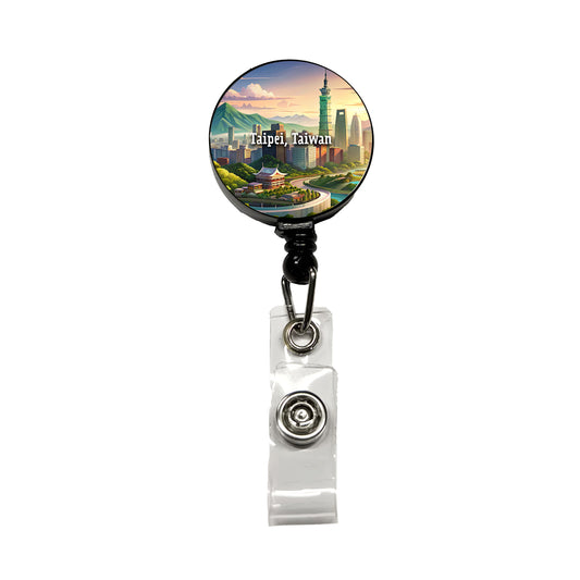 Taipei, Taiwan Travel City Country Stamp Retractable ID Key Card Name Tag Badge Holder with Clip