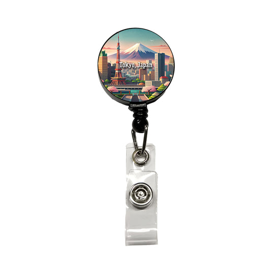Tokyo, Japan Travel City Country Stamp Retractable ID Key Card Name Tag Badge Holder with Clip