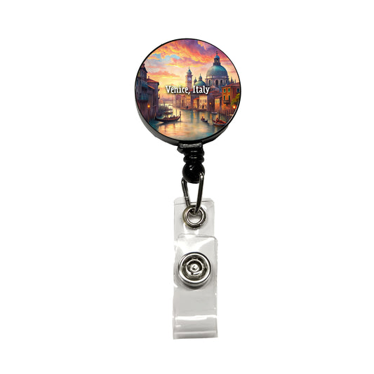 Venice, Italy Travel City Country Stamp Retractable ID Key Card Name Tag Badge Holder with Clip