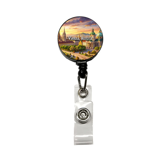 Vienna, Austria Travel City Country Stamp Retractable ID Key Card Name Tag Badge Holder with Clip
