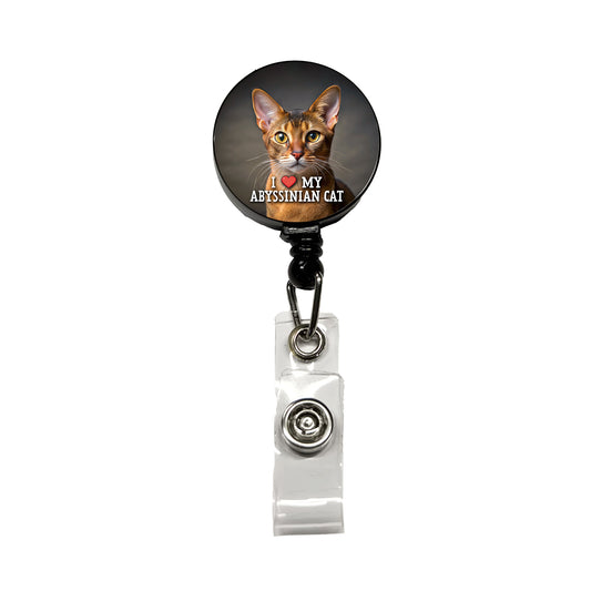 I Love My Abyssinian Cat Heart Retractable ID Key Card Name Tag Badge Holder with Clip