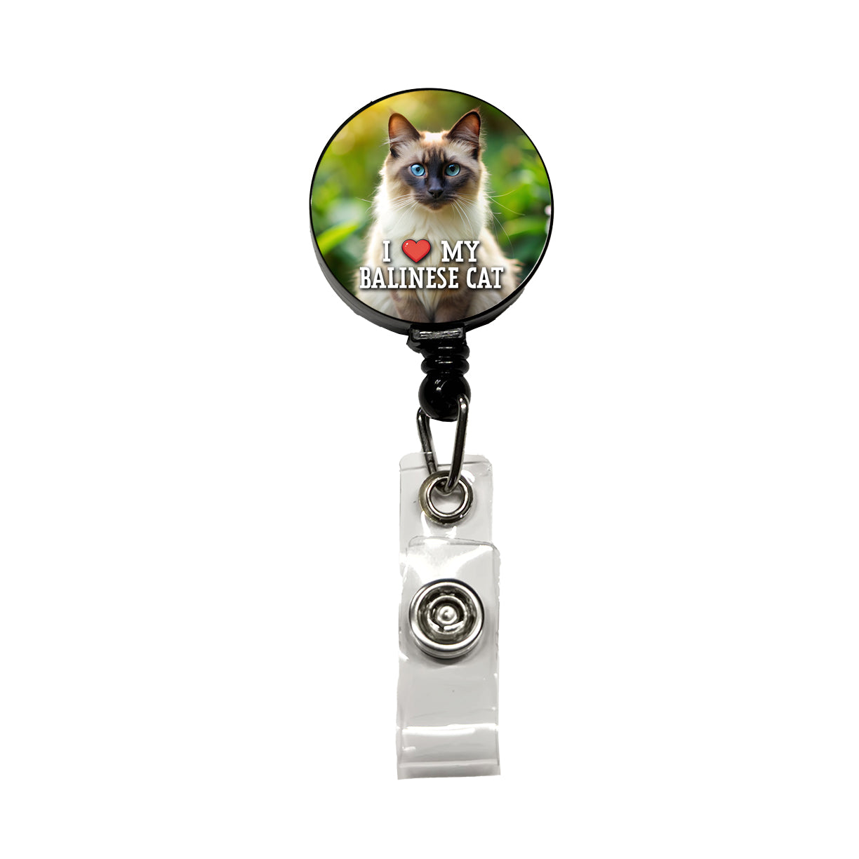 I Love My Balinese Cat Heart Retractable ID Key Card Name Tag Badge Holder with Clip