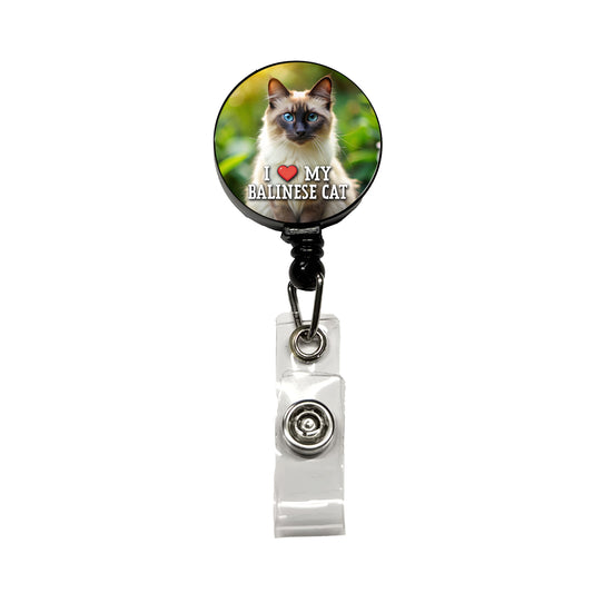 I Love My Balinese Cat Heart Retractable ID Key Card Name Tag Badge Holder with Clip