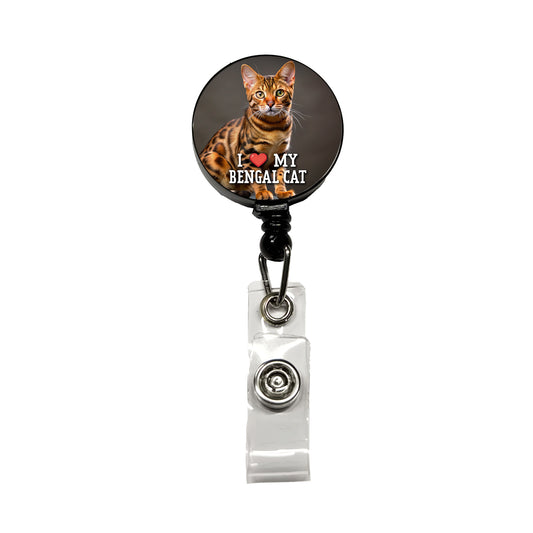 I Love My Bengal Cat Heart Retractable ID Key Card Name Tag Badge Holder with Clip