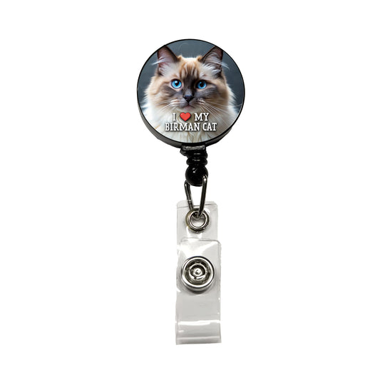 I Love My Birman Cat Heart Retractable ID Key Card Name Tag Badge Holder with Clip