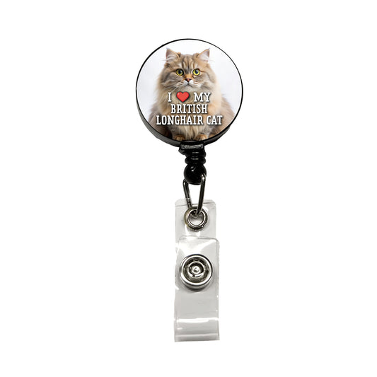 I Love My British Longhair Cat Heart Retractable ID Key Card Name Tag Badge Holder with Clip