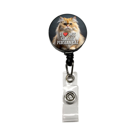 I Love My Classic Persian Cat Heart Retractable ID Key Card Name Tag Badge Holder with Clip