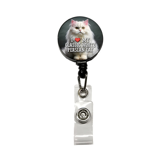 I Love My Classic White Persian Cat Heart Retractable ID Key Card Name Tag Badge Holder with Clip